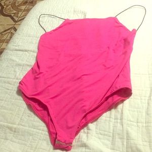 Neon pink body suit !